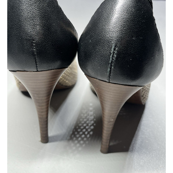 J Crew Leather Heels Womens 10 Perforated Cut Out Beige Black Stiletto Cap Toe - Picture 4 of 12